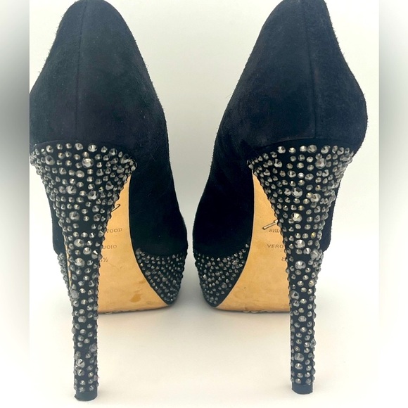 Brian Atwood - Black Suede Bea Crystal Studded Platform Pumps - Size 8.5 - Picture 5 of 9